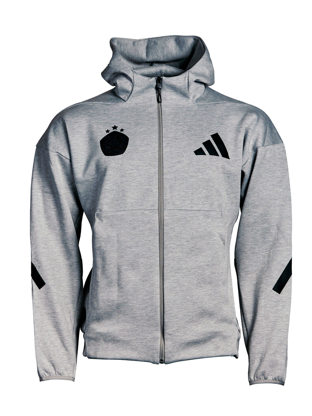 Adidas men's full-zip casual hoodie in grey with a black logo