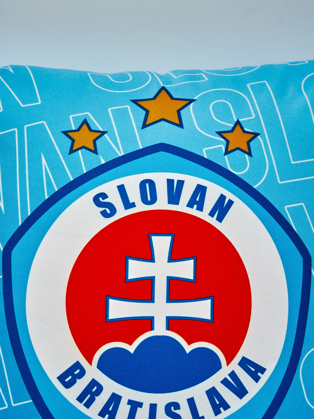 Hellblaues Kissen mit Logo
