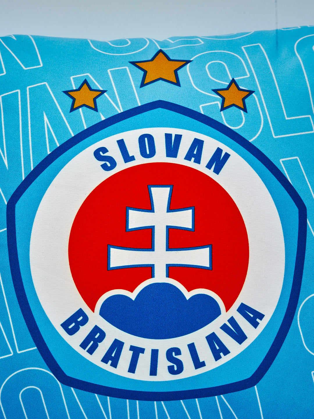 Hellblaues Kissen mit Logo