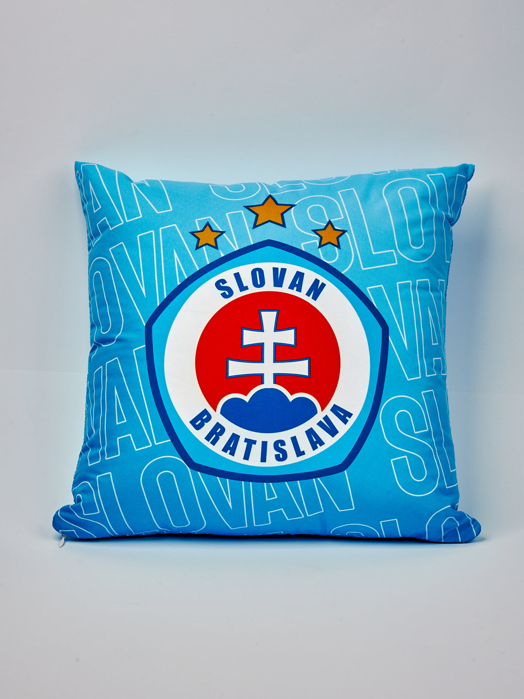 Hellblaues Kissen mit Logo
