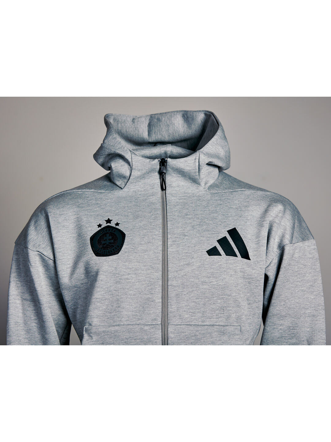 Adidas Herren-Kapuzenjacke mit Reißverschluss, grau mit schwarzem Logo
