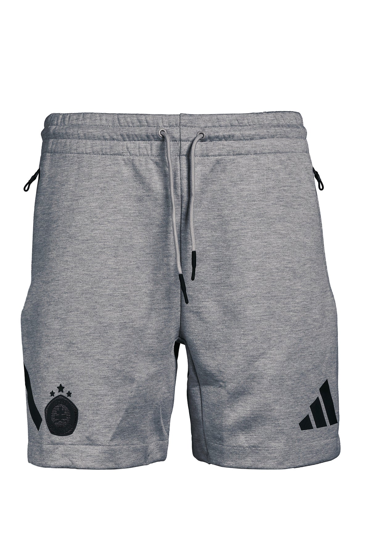 Adidas men's grey shorts with a black logo